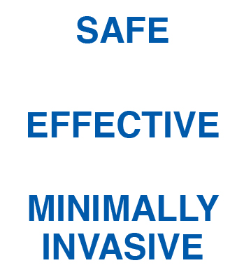 Image of words describing intrathecal pain pump therapy as: safe, effective, and minimally invasive.