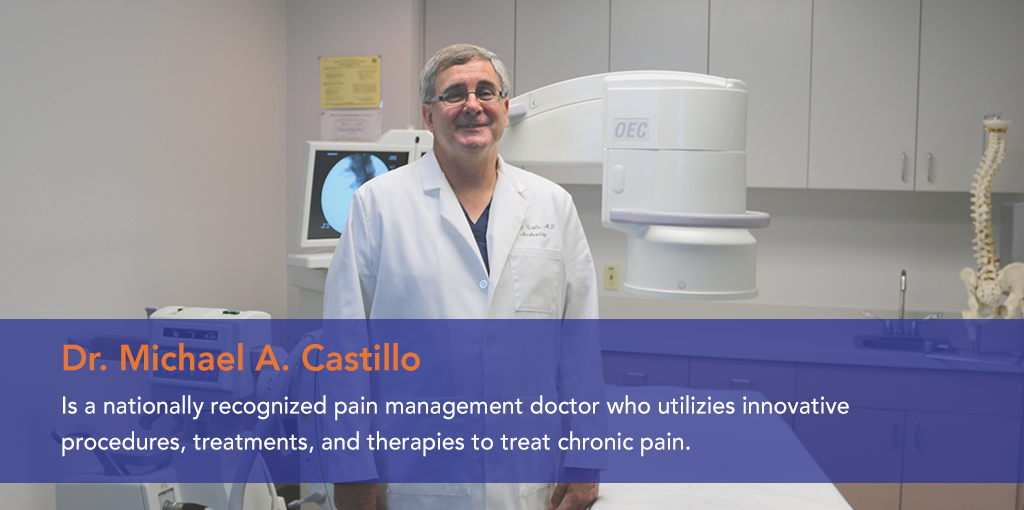 Dr. Michael A Castillo, is a nationally recognized pain management doctor who utilizes innovative procedures, treatments and therapies to treat chronic pain.